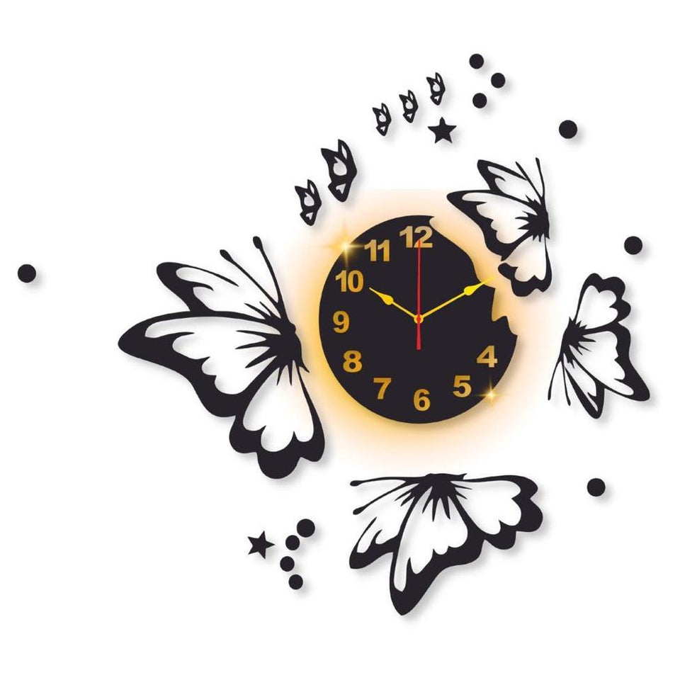 Butterfly Laminated Wall Clock With Backlight for Home & Office decoration