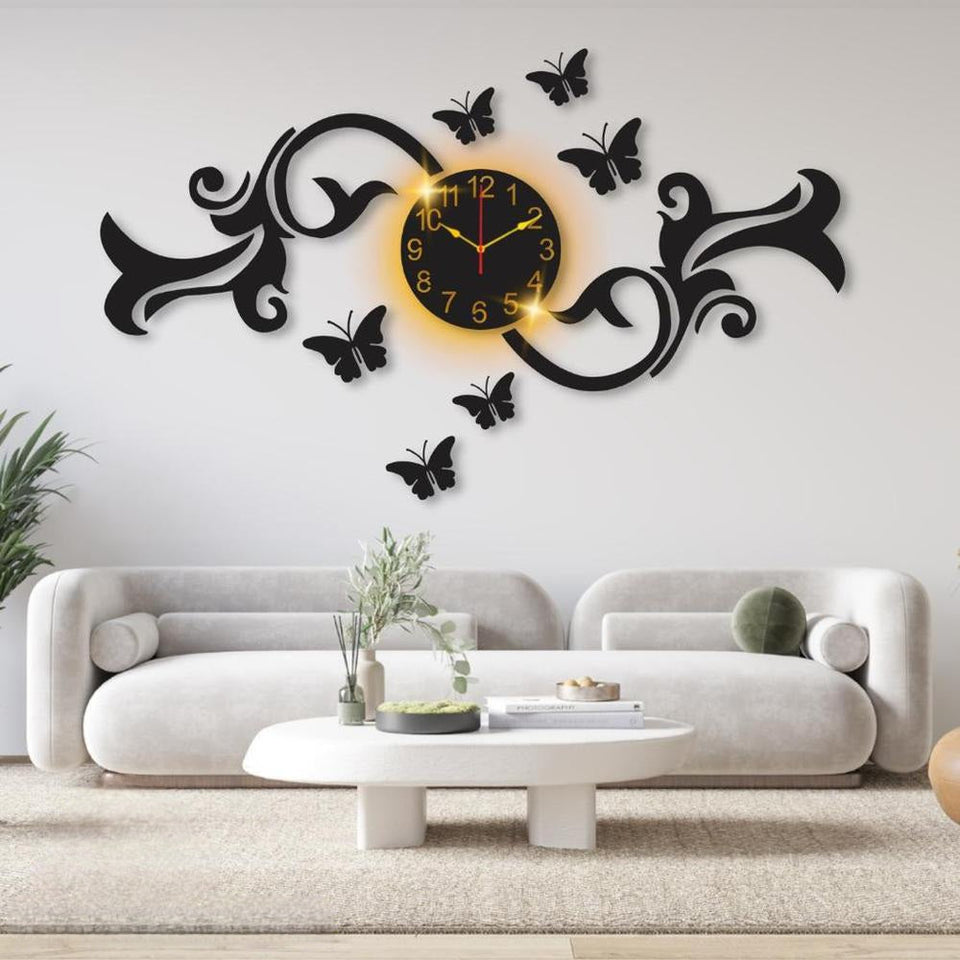 Butterfly Laminated Wall Clock With Backlight for Home & Office decoration