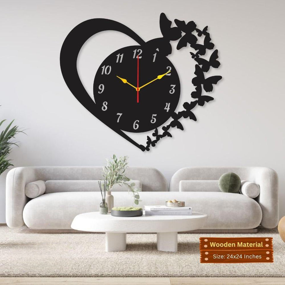 Butterfly Laminated Wall Clock With Backlight for Home & Office decoration