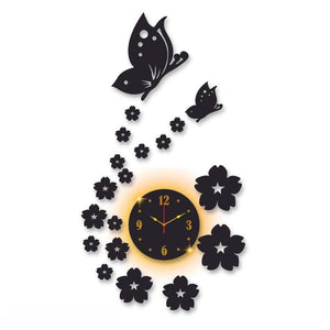 Butterfly Laminated Wall Clock With Backlight for Home & Office decoration